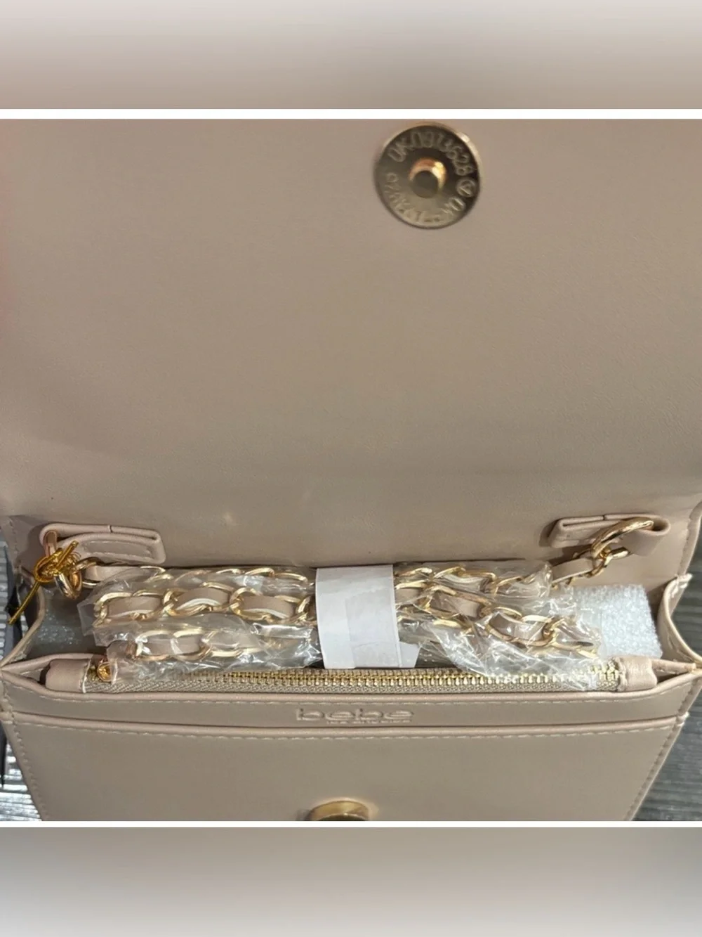 Bebe Sophia Small Crossbody Bag in the color beige/blush.